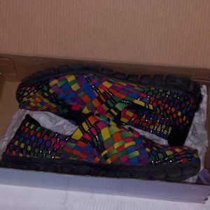 Sketchers EZ Flex Strech Weave Memory Foam Slip On Rainbow Shoes